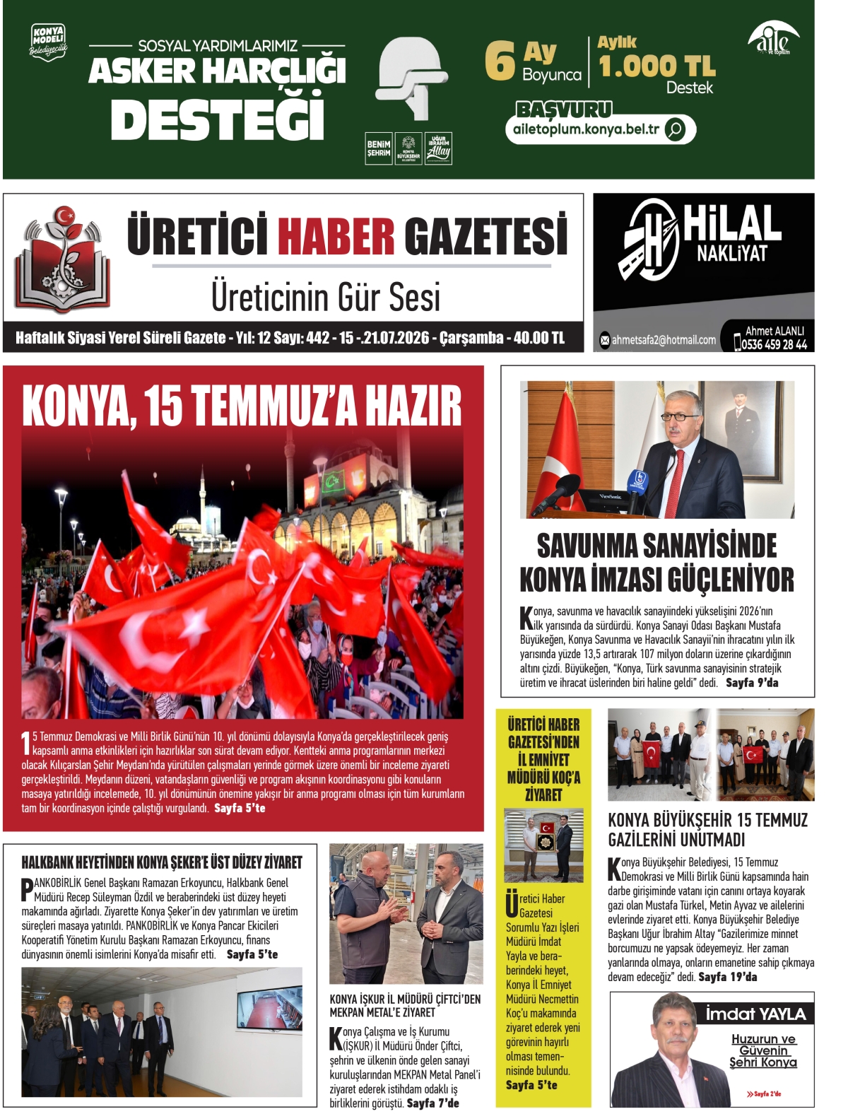 ÜRETİCİ HABER GAZETESİ 15.07.2026