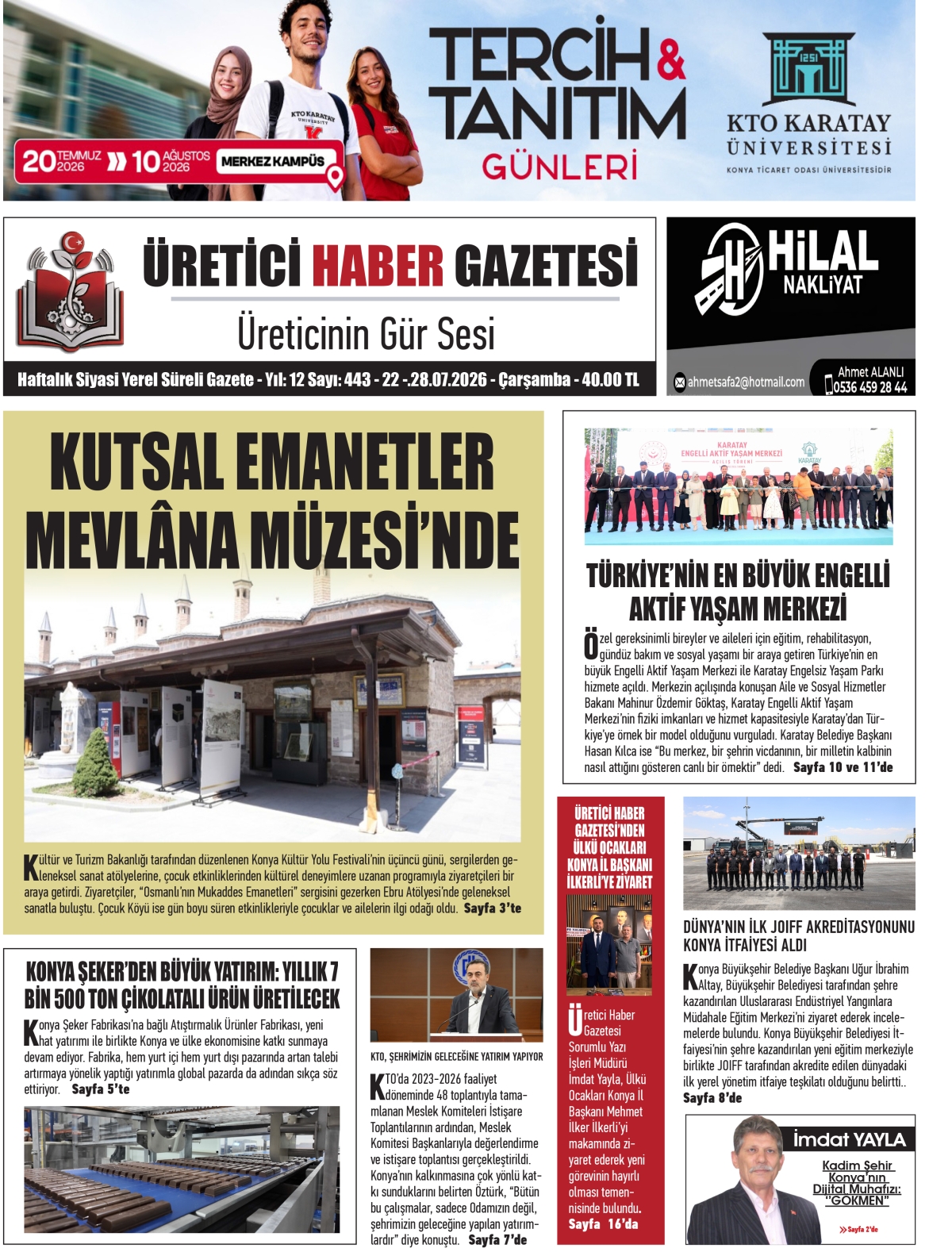 ÜRETİCİ HABER  GAZETESİ  22.07.2026